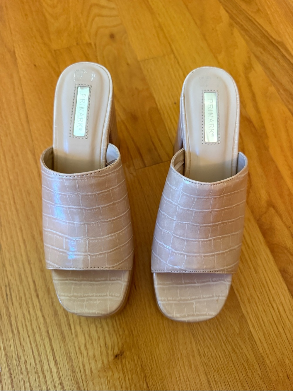 Primark Pale Tan Croc-Embossed Slide Mules